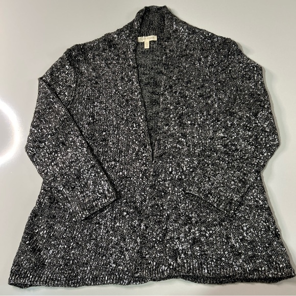Eileen Fisher Open Cardigan Sweater Women’s XS Black White Gray Italian Linen - Picture 3 of 11